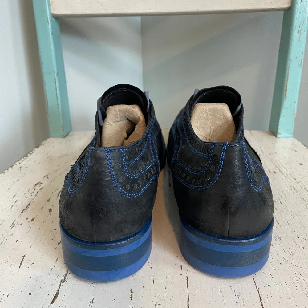 Donald J Pliner Men Black Blue Wingtip Oxford Shoes EMERI 11.5 M Made in Italy